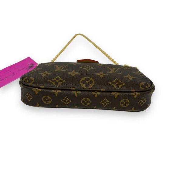 LOUIS VUITTON Mini Pochette Brown Monogram Coated Canvas Bag Purse Wristlet - Picture 10 of 12